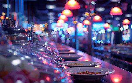 Catering buffet in a night club, shallow depth of fieldの素材