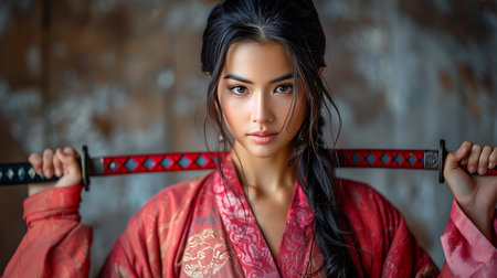 Portrait of a beautiful asian woman in kimono.の素材