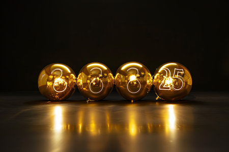 New Year 2019 in the form of golden balls on a black backgroundの素材