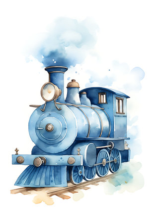 Vintage steam locomotive on a white background. Watercolor illustrationの素材