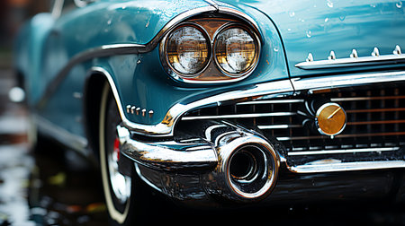 Detail of the headlight of a classic American car.の素材