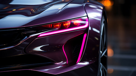 Luxury purple car headlight closeup. 3d renderingの素材
