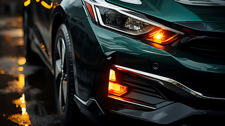 Close-up image of the headlight of a modern car.の素材