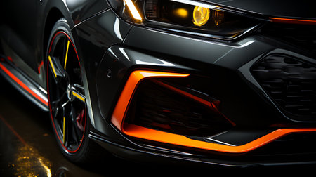 Close-up image of the headlight of a modern car.の素材