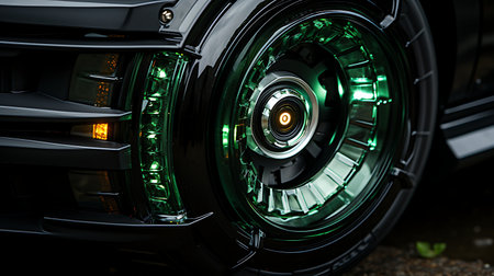 Close-up image of the headlight of a modern car.の素材