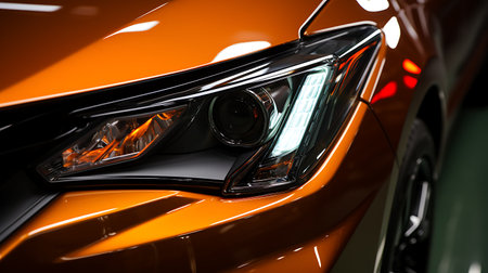 Close-up image of the headlight of a modern car.の素材