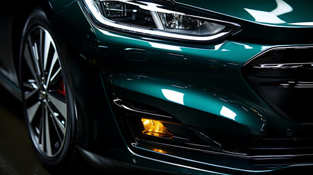 Close-up image of the headlight of a modern car.の素材