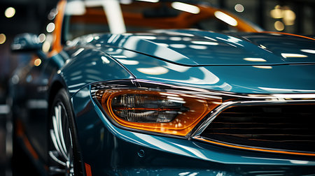 Close-up image of the headlight of a modern car.の素材