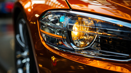 Close-up image of the headlight of a modern car.の素材
