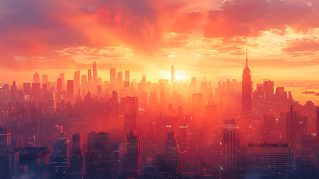 New York City skyline at sunrise. USA. 3D Renderingの素材