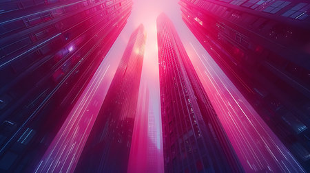 Skyscrapers in the business district at sunset. 3d renderingの素材