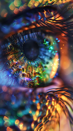 Close-up of human eye with glowing iris. 3D renderingの素材