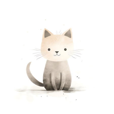 Cute cartoon cat. Hand drawn watercolor illustration isolated on white background.の素材