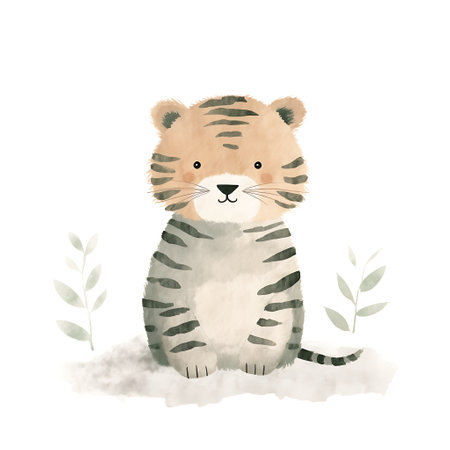 Watercolor illustration of cute tiger on white background. Vector illustration.の素材