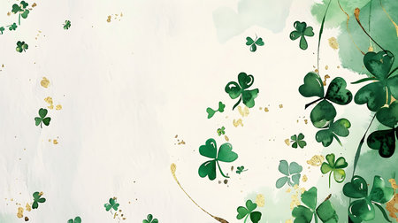 Watercolor St. Patrick's Day background with clover leaves.の素材