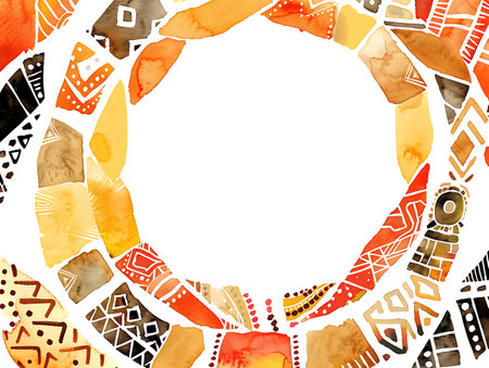 Abstract watercolor background. Hand drawn illustration with tribal elements. Boho style.の素材