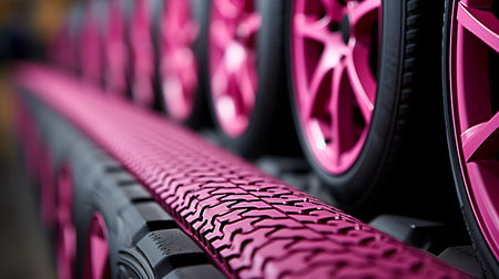 Close-up image of pink car wheels. 3D rendering.の素材