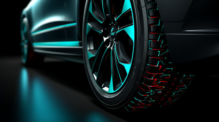 Car wheels on a black background. 3d illustration. 3d renderingの素材