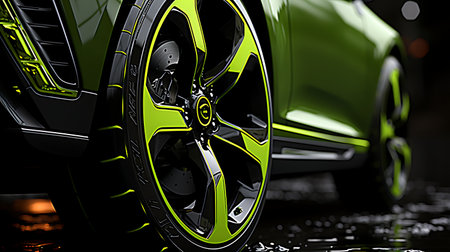 3D rendering of a green sports car in a studio environment.の素材