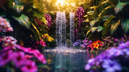 Beautiful artificial flowers in the garden at night. Nature background.の素材