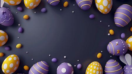Easter background with easter eggs and space for text. Vector illustration.の素材