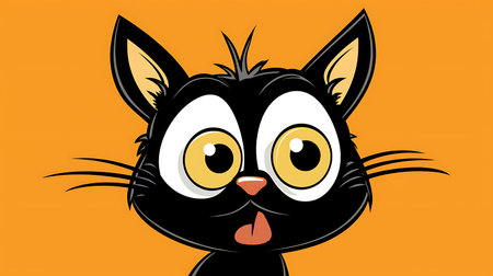 Funny black cat face with big eyes. Vector cartoon illustration.の素材