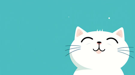 Cute white cat face on a blue background. Vector illustration.の素材