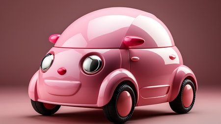 Pink electric car with pink wheels on a pink background. 3d renderingの素材