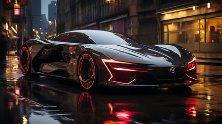 Close up of the wheel of a black sports car. 3D renderingの素材