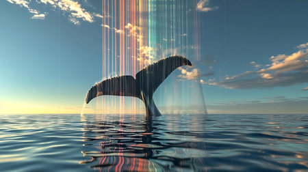 Humpback whale in the ocean, 3d render illustration.の素材
