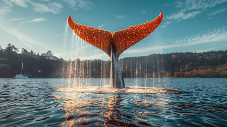 Humpback whale splashing out of water. 3d renderの素材