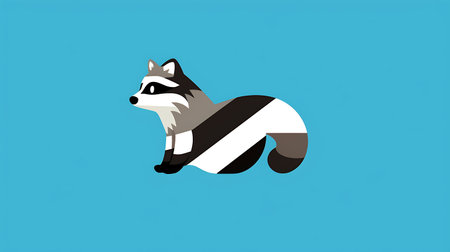Cute raccoon on blue background. Vector illustration in flat style.の素材