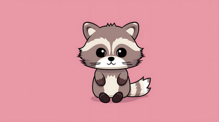 Cute raccoon cartoon vector illustration. Cute raccoon on pink background.の素材