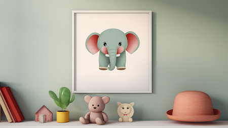 Mock up poster in children's room interior. 3D renderingの素材