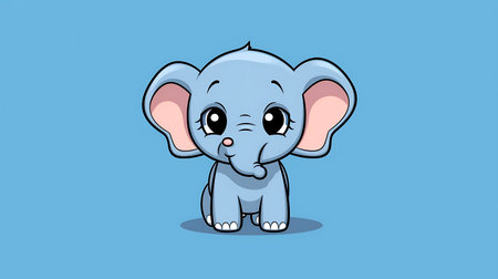 Cute cartoon elephant isolated on a blue background. Vector illustration.の素材