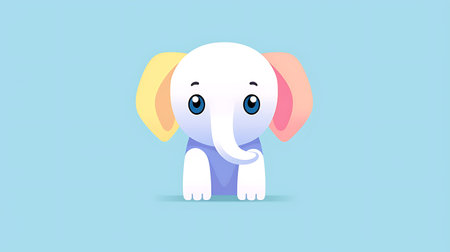 Cute cartoon elephant on blue background. Vector illustration in flat style.の素材