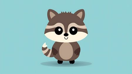 Cute raccoon cartoon character. Vector illustration in flat style.の素材