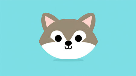 Cute cartoon fox face on blue background. Vector illustration. Flat design.の素材