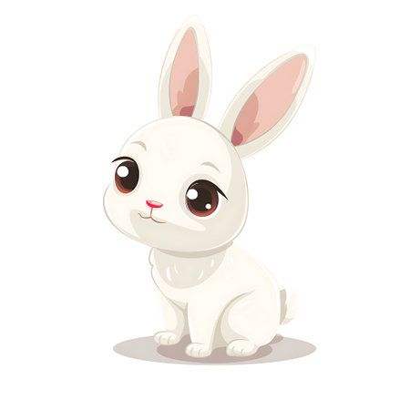 Cute white rabbit sitting and looking at camera. Vector illustration.の素材