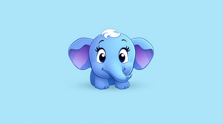 Cute cartoon baby elephant isolated on blue background. Vector illustration.の素材