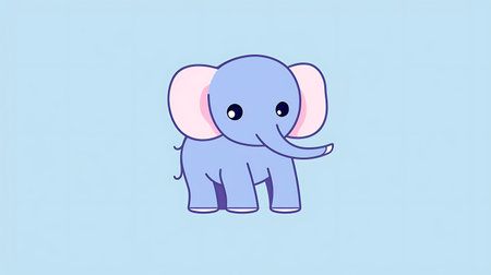 Cute cartoon elephant isolated on blue background. Vector Illustration.の素材