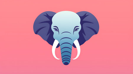 Elephant head vector illustration in flat style. Isolated on pink background.の素材