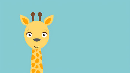 Cute cartoon giraffe face. Vector illustration on blue background.の素材