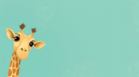 Giraffe head on blue background with space for your text.の素材