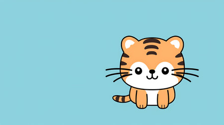 Cute cartoon tiger isolated on blue background. Vector illustration for your designの素材