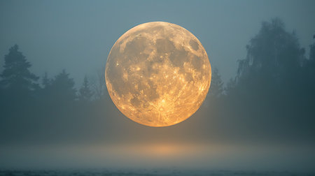 Full moon in the night sky over the forest. 3d renderingの素材
