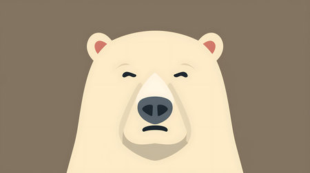 Illustration of a sad polar bear face on a brown background.の素材