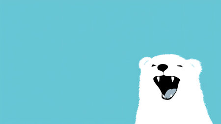 Illustration of a white polar bear on a blue background with copy spaceの素材