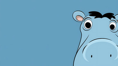 Cute hippo on a blue background with space for text.の素材