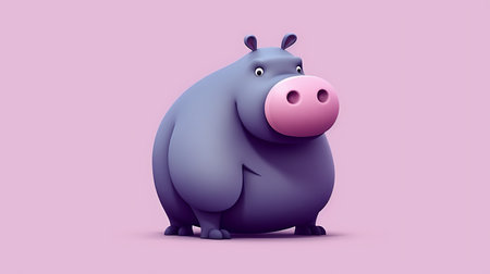 Cute cartoon hippo isolated on pink background. 3d renderingの素材